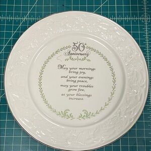 Belleek White and Gold 50th Anniversary Plate